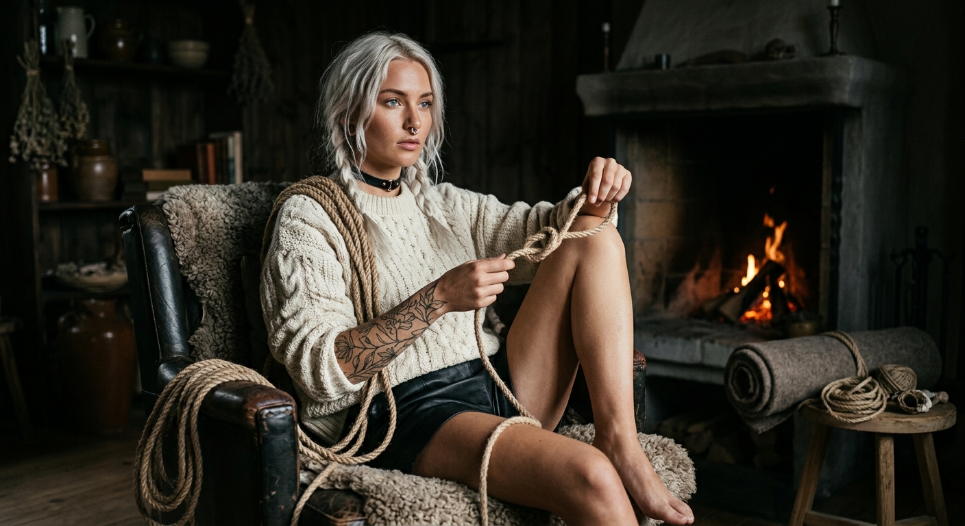 The ropes leave their memory on skin long after we untie them, vän—come let me show you how gentle bindings can burn deeper than any quick knot by the fire's glow. Sakta. Andas. 🕯️